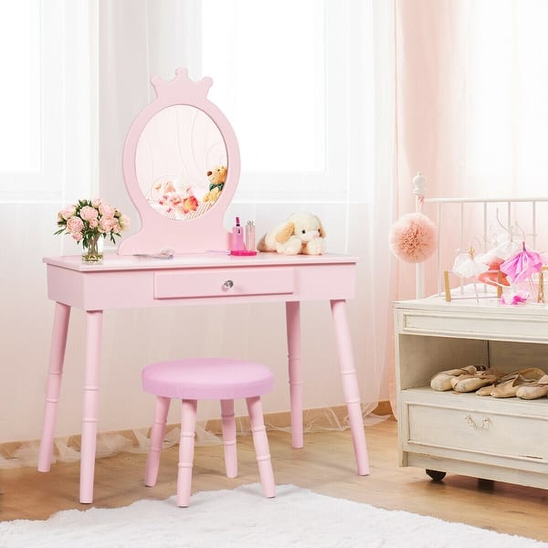 Gymax Kids Vanity Makeup Table Chair Set Make Up Stool Play Set For On Sale Overstock 29793028 Free delivery and returns on ebay plus items for plus members. usd