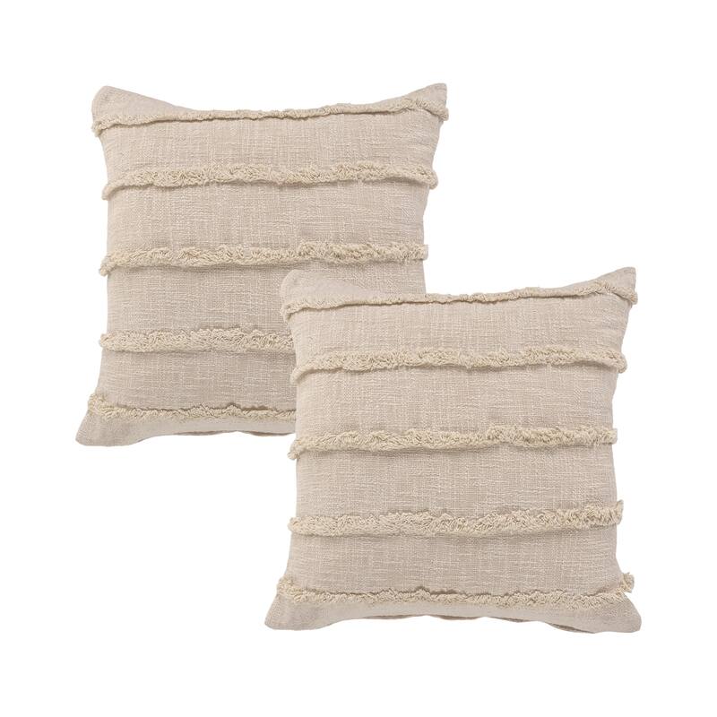 Guajira Set of 2 Textured Stripe Cotton Throw Pillow Covers, 20" x 20", 2 PCS (Covers Only) by Sevita - Birch Beige