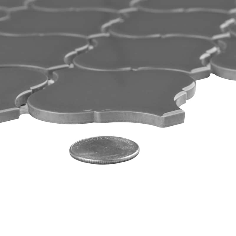 Merola Tile Metro Lantern Glossy Dark Grey 9-1/2" x 10-3/4" Porcelain Mosaic Floor and Wall Tile