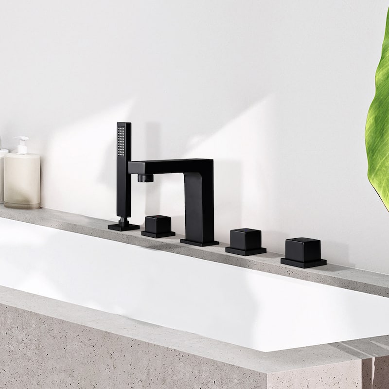 3 Handle Deck Mounted Roman Tub Faucet with Diverter and Handshower
