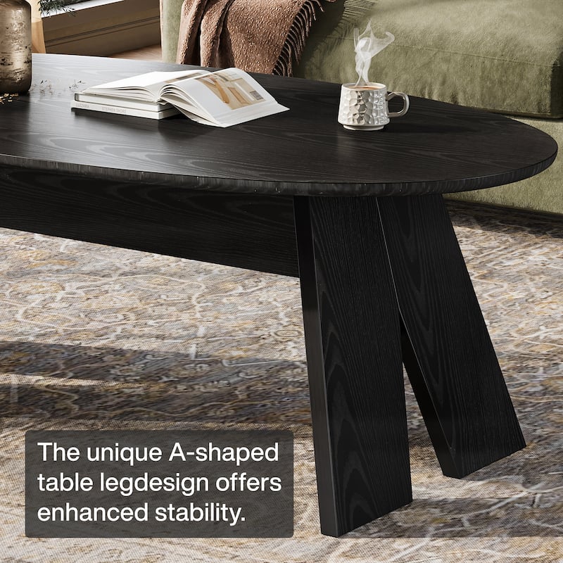 47 Inch Modern Black Oval Coffee Table for Living Room - 23.6" D x 47.2" W x 18.11" H