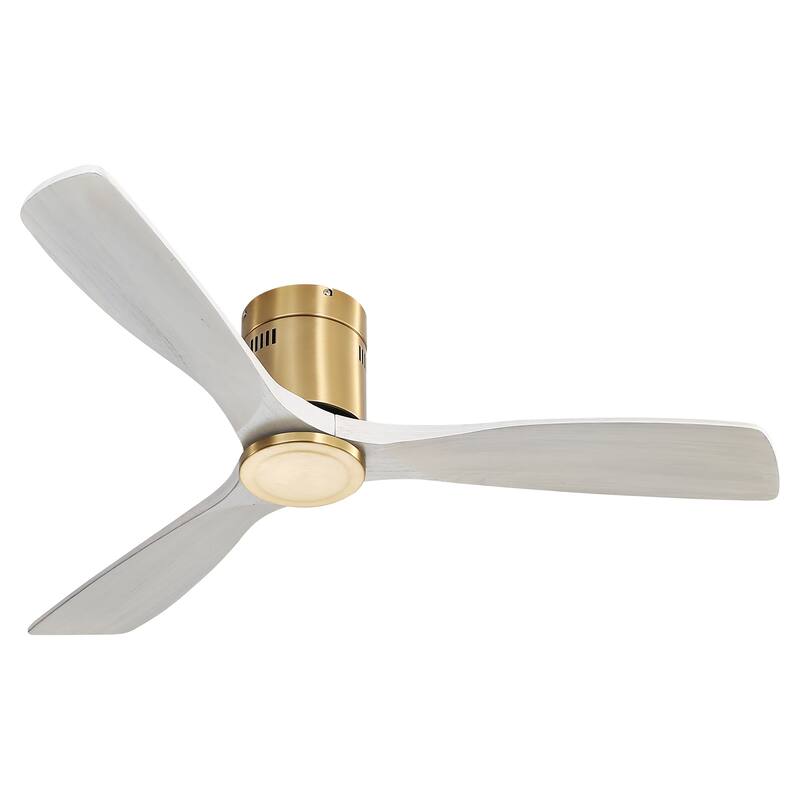52 Inch Low Profile Ceiling Fan without Light, Flush Mount Remote Ceiling Fan with 3 Solid Wood Blades, Reversible DC Motor
