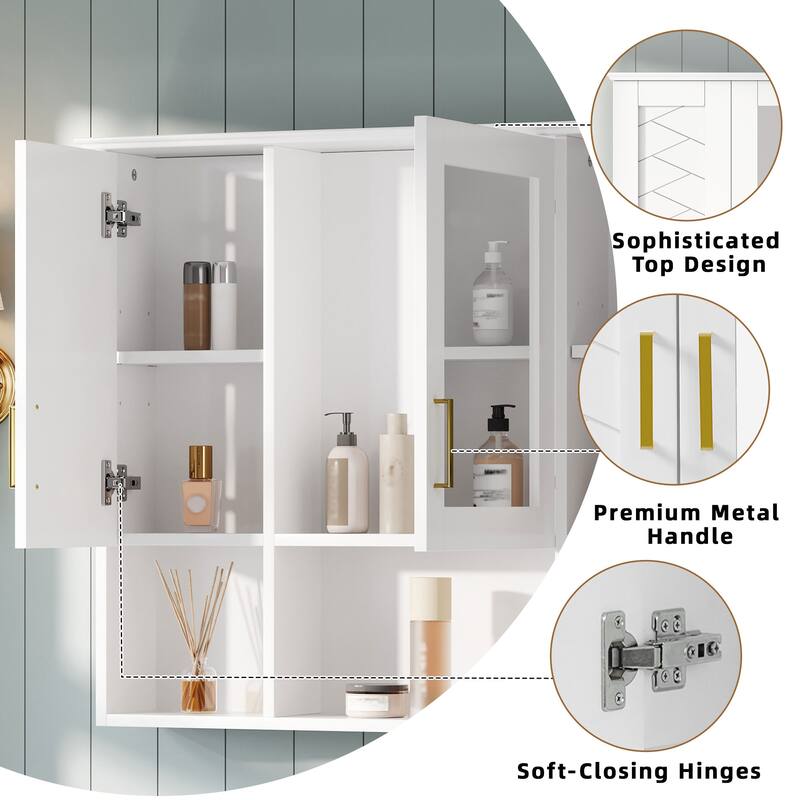 35" 2-in-1 Wall Mounted Medicine Cabinet with Adjustable Shelves & Soft Close Doors, High-Define Mirror with Storage