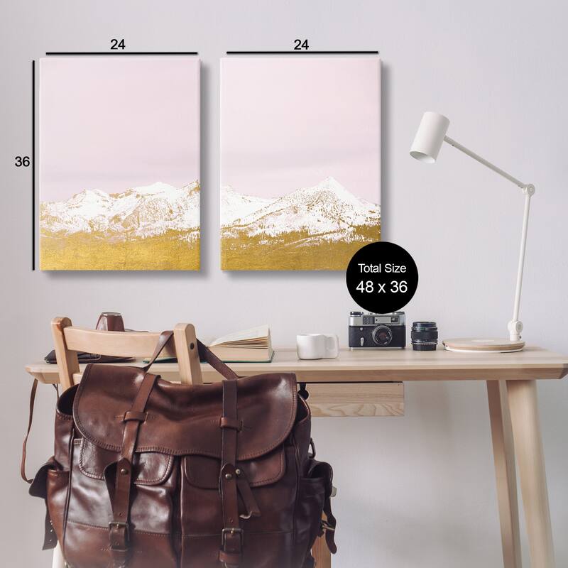 Stupell Snow Tipped Mountains on Pink Canvas Wall Art Design By Gemma Bardot (Set of 2)