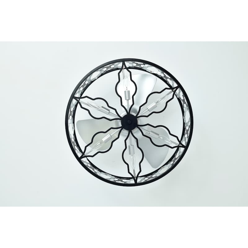 24-inch Silver and Matte Black 6 Lights 3 Blades Lighted Ceiling Fan with Remote