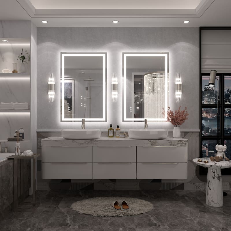 Large LED Bathroom Mirror with UL Listed, Front and Backlit, Anti-Fog