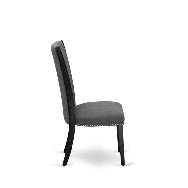 Parson Dining Chairs Set of 2 - Dark Gray Linen Fabric Padded Chairs with Nailhead Trim - Modern Kitchen Chairs