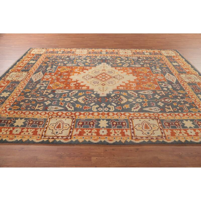 Geometric Kazak Area Rug Hand-Knotted Tribal Wool Carpet - 7'10"x 9'11"