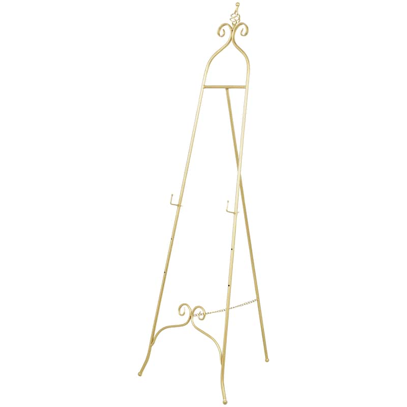 Metal Scroll Adjustable 3 Tier Display Easel with Chain Support and Swirl Finial - Black or Gold - Roche River Decor - Gold - 21"W, 63"H