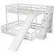preview thumbnail 7 of 18, Twin Over Full Size Floor Bunk Bed with Slide and Safety Guardrails, Wooden Bunk Bedframe with Storage Staircase and Fence
