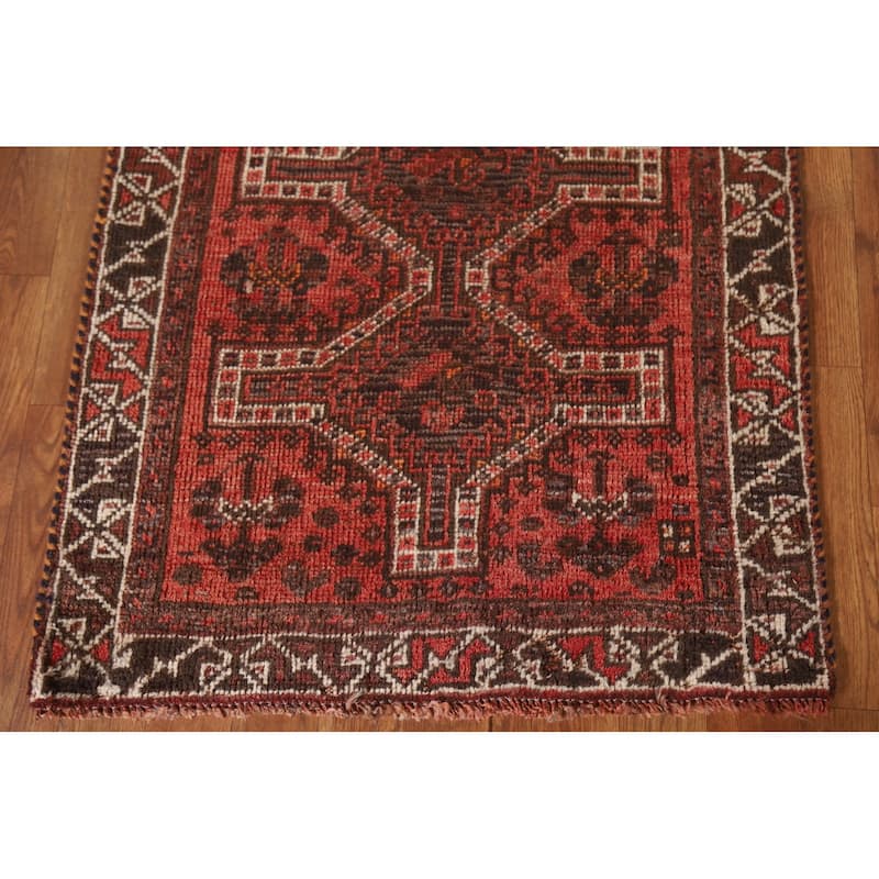 Tribal Orange Qashqai Persian Vintage Area Rug Handmade Wool Carpet - 2'7"x 4'2"