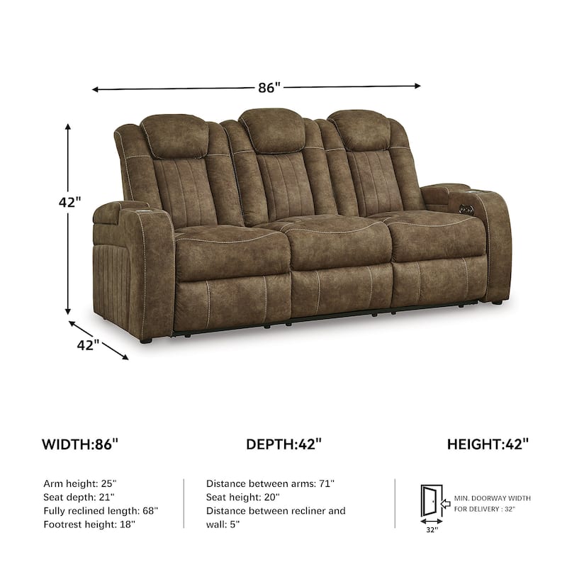Signature Design by Ashley Wolfridge Brindle Power Reclining Sofa - 86"W x 42"D x 42"H