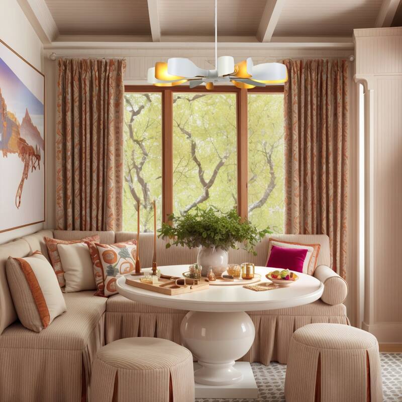 Modern White Gold 6-Light Chandelier with Flower-Design Shade for Kitchen Dining Room - 31.4 " × 3.7 "