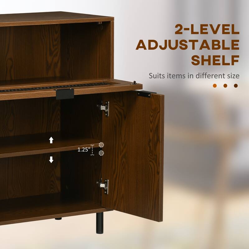 HOMCOM Industrial Buffet Cabinet, Kitchen Sideboard with Metal Grid Flip Drawer, 2-Tier Cabinet, Adjustable Shelf