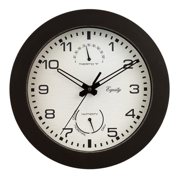 slide 2 of 6, Equity 10-inch Outdoor Clock with Thermometer and Humidity Meter