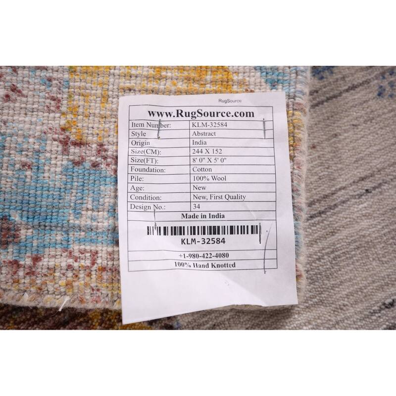 Contemporary Oriental Area Rug Hand-Knotted Modern Wool Carpet - 5'0" X 8'0"