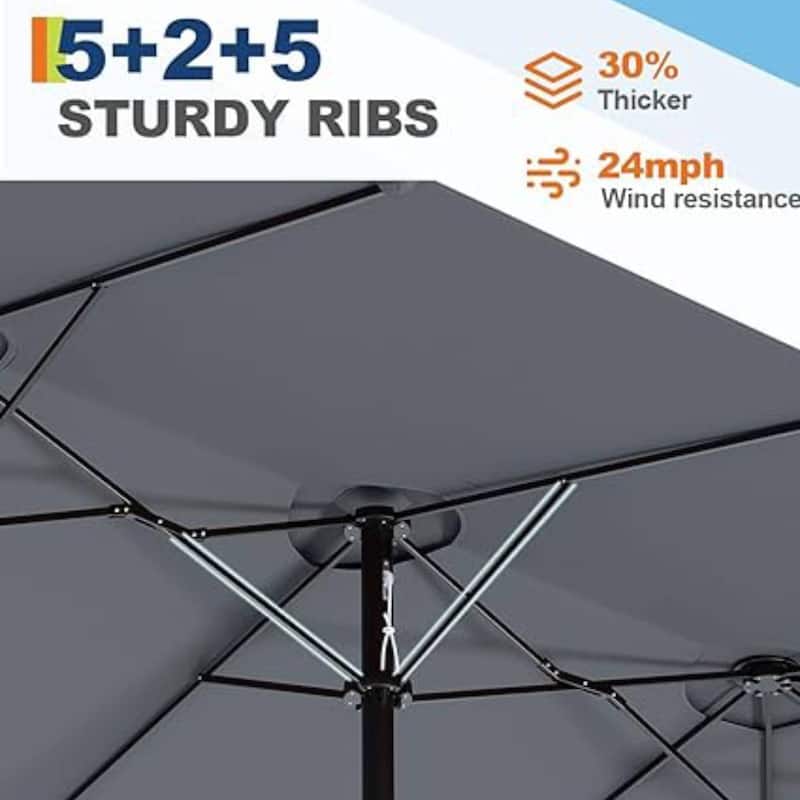15FT Double-Sided Patio Umbrella with Base Included for Pool Lawn Garden