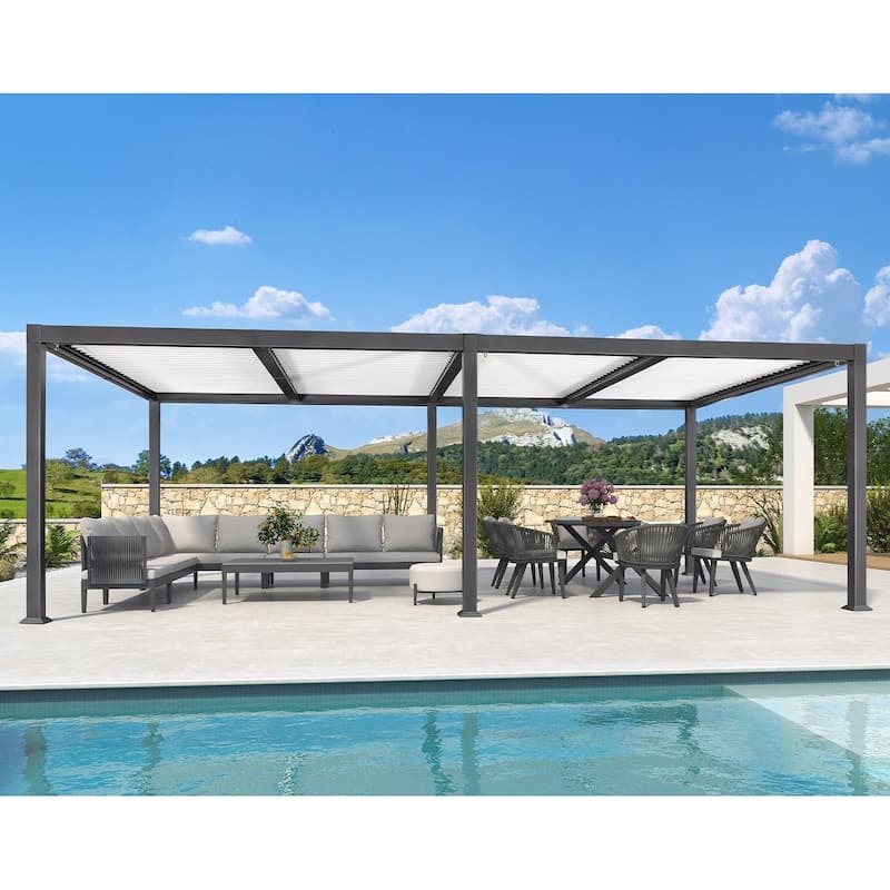 PURPLE LEAF Outdoor Louvered Pergola with Adjustable Metal Roof for Patio Pergola - 11.4' x 23.3' - Grey & White
