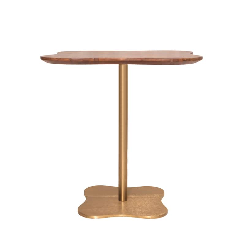 Arti Wood Side Table - Walnut Top / Modern Gold Finished Metal Base - Veneer