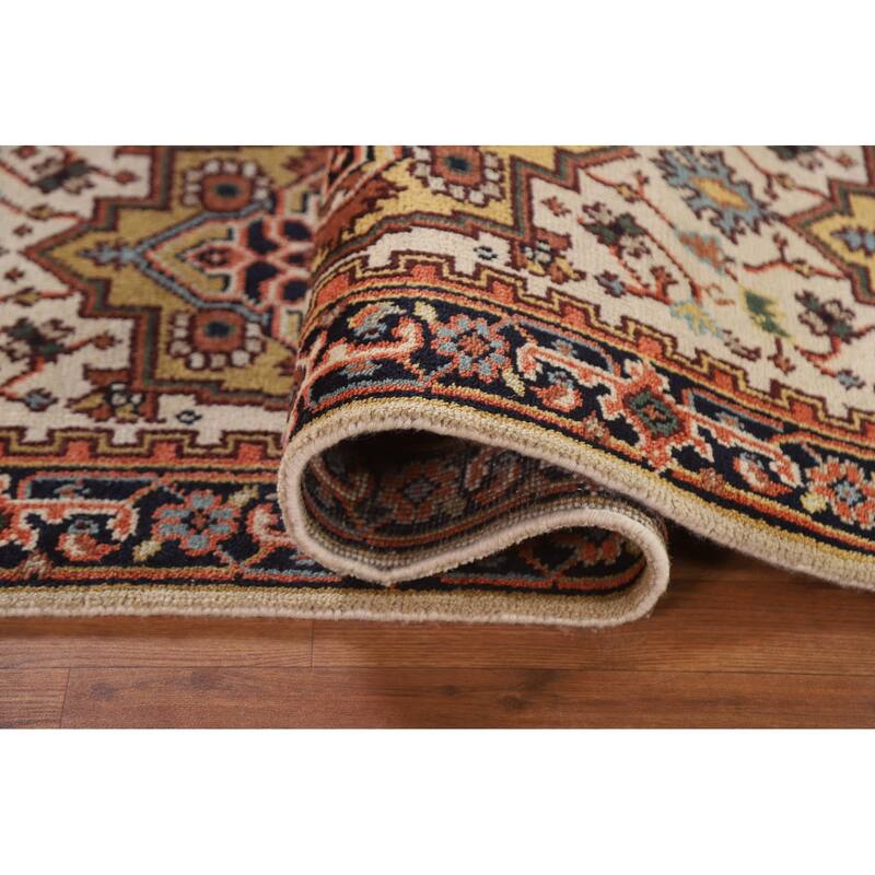 Heriz Serapi Indian Runner Ivory Rug Wool Hand-knotted - 2'7" x 10'1"