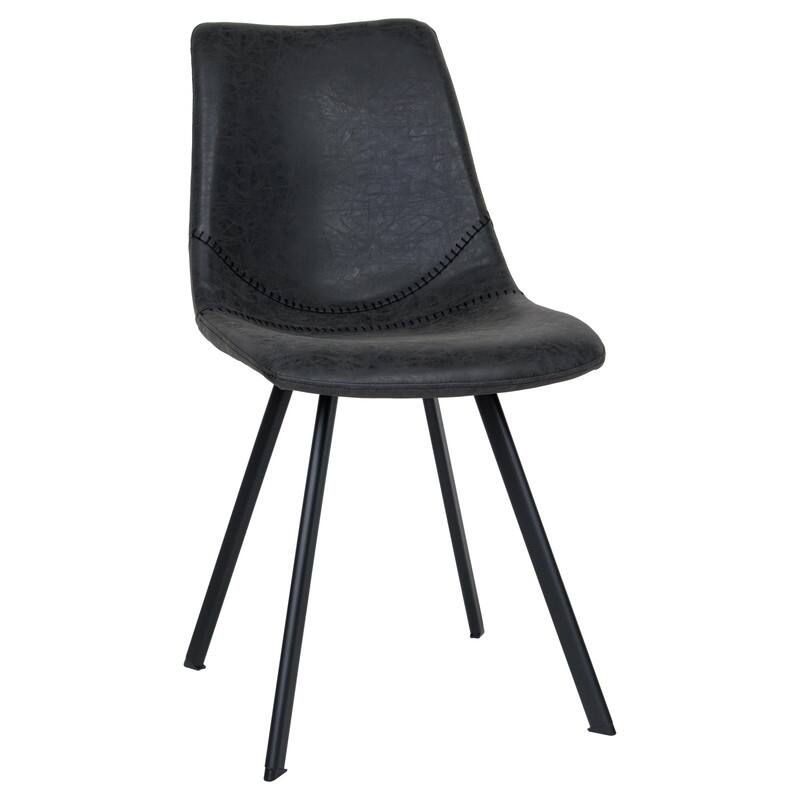 Markley Dining Chair with Leather Seat in Black Steel Legs, Scratch-Resistant, Ergonomic & Comfortable Modern Kitchen Chair - Charcoal Black