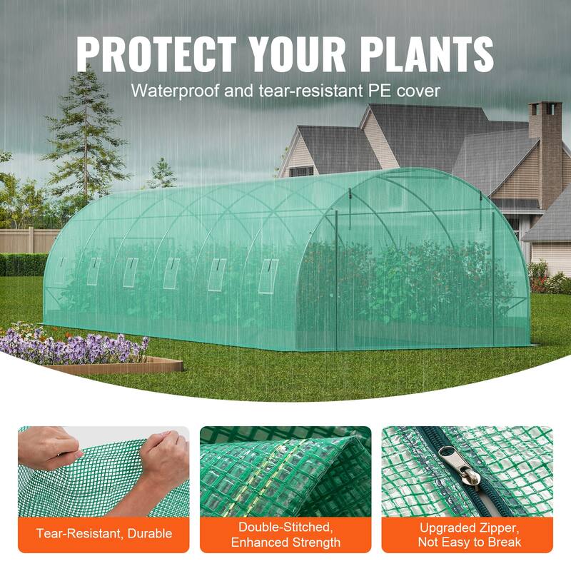 Walk-in Tunnel Greenhouse, Hoop House Greenhouse Tunnel, Plant Hot House with Galvanized Steel Frame, Green PE Cover