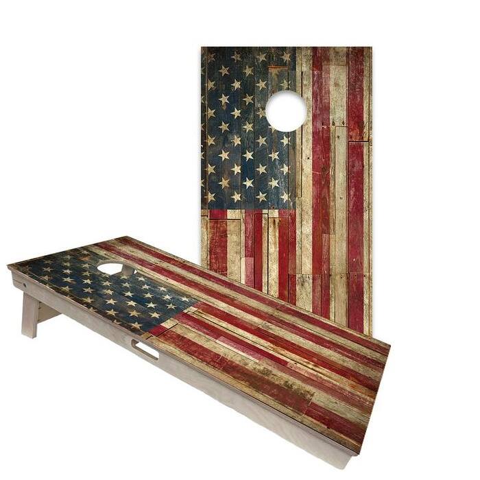American Flag Rustic #2 Regulation 2x4 Cornhole Board Set - All-Weather - Include Carrying Case