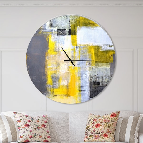 slide 2 of 11, Designart 'Grey and Yellow Blur Abstract' Oversized Modern Wall CLock 36 in. wide x 36 in. high