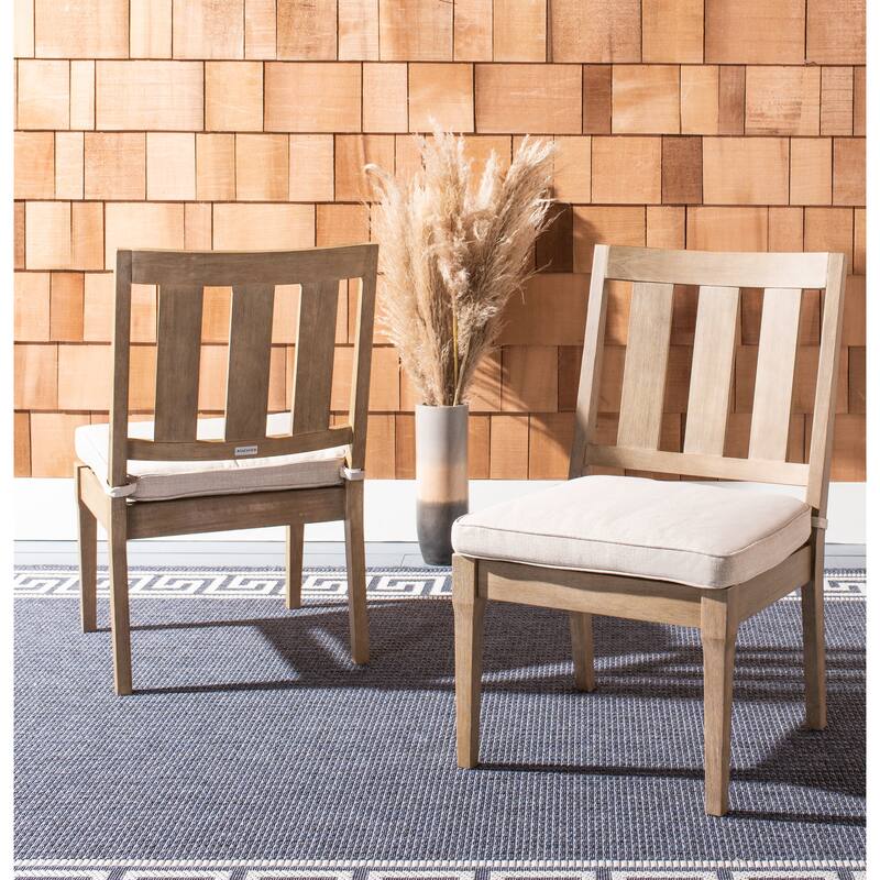 SAFAVIEH Couture Lurana Fabric/ Wood Outdoor Dining Chair (Set of 2) - 22.4" x 25.2" x 38.8" - 22Wx25Dx39H - Natural
