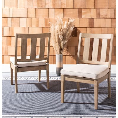 SAFAVIEH Couture Lurana Fabric/ Wood Outdoor Dining Chair (Set of 2) - 22.4" x 25.2" x 38.8" - 22Wx25Dx39H
