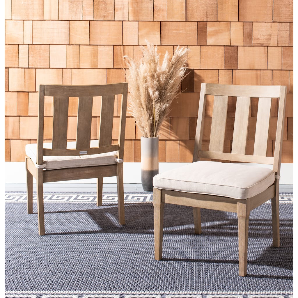 SAFAVIEH Couture Lurana Fabric/ Wood Outdoor Dining Chair (Set of 2) - 22.4" x 25.2" x 38.8" - 22Wx25Dx39H