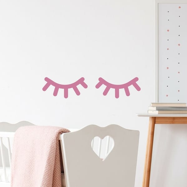 slide 2 of 8, Walplus Pink Sleepy Eyes Cute Eyelashes Wall Sticker Nursery Decor