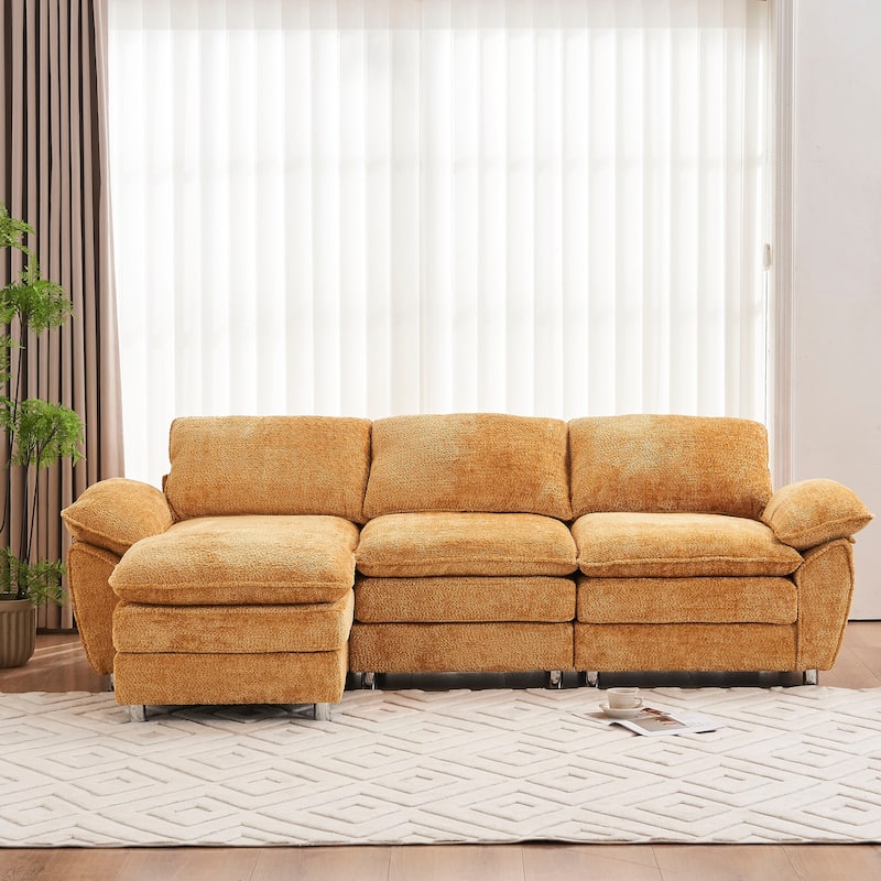 Modern Deep 3-Seat Sofa Couch with Ottoman