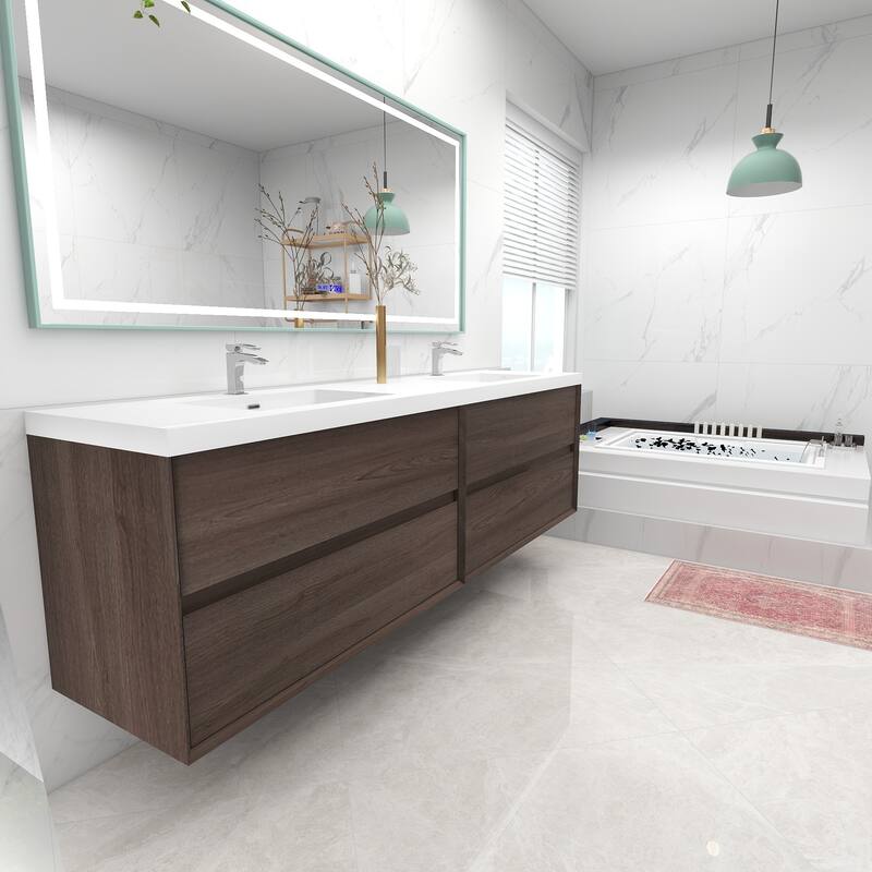 Selina 84" Wall Mounted Vanity with Double Sink - 84