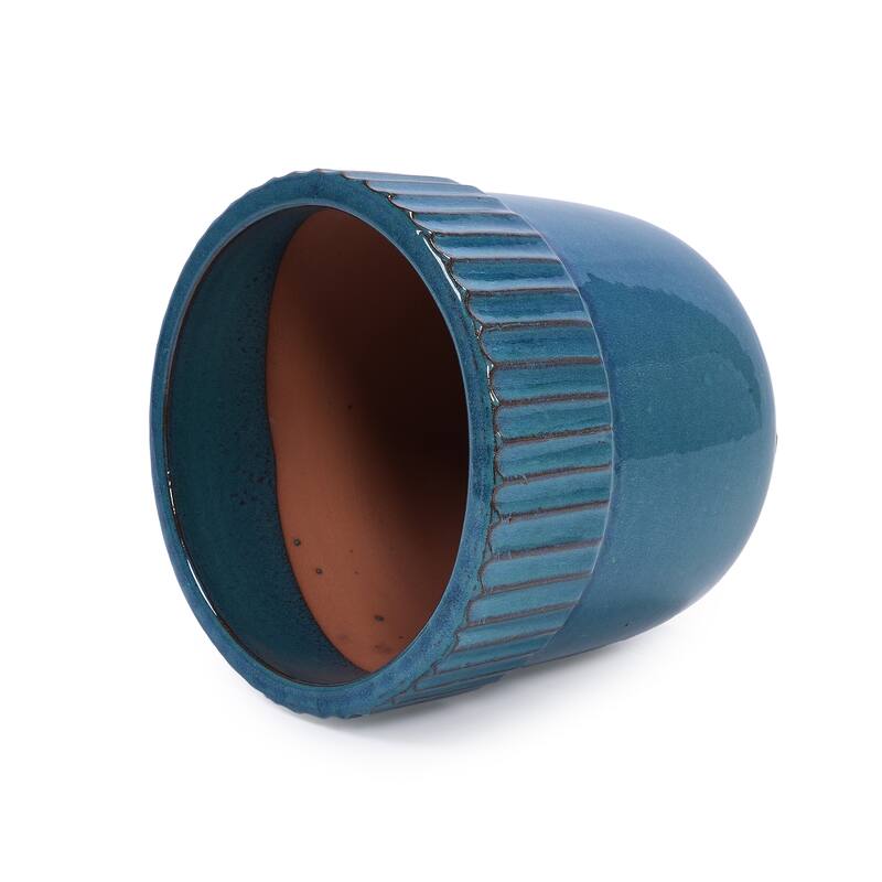 Glossy Ribbed Handmade Ceramic Planter Pot, for Succulents and Herbs