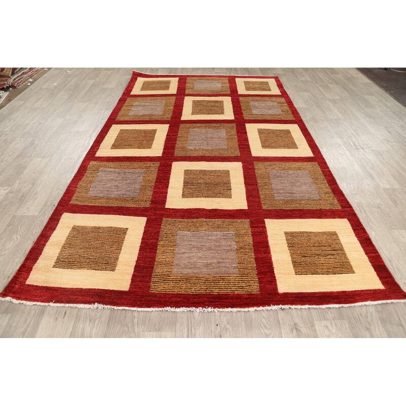 Modern Geometric Gabbeh Kashkoli Oriental Area Rug Wool Hand-knotted - 5'6" x 9'6"