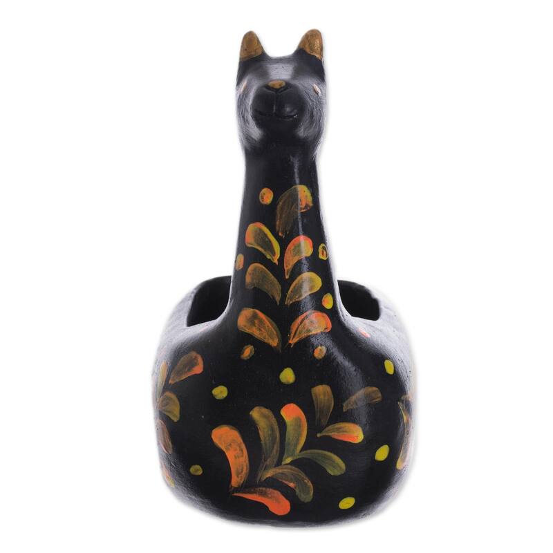 Novica Handmade Black Llamita Ceramic Figurine