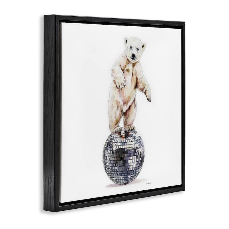 Stupell Polar Bear on Disco Ball Framed Floater Canvas Wall Art Design By Amanda Greenwood