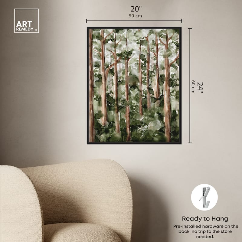 Art Remedy Wildy Forest Framed Landscape 1 Piece Canvas Wall Art Watercolor Style