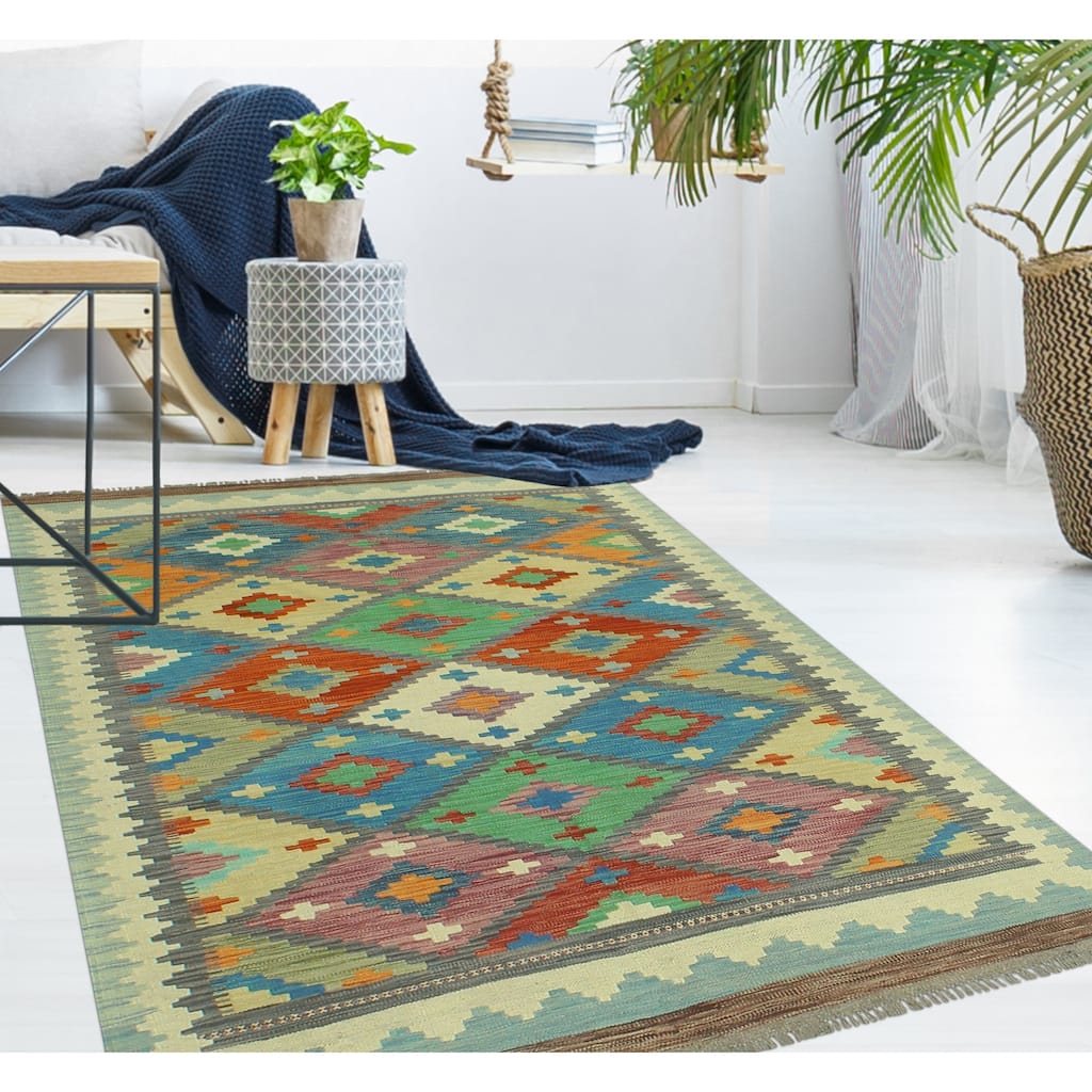 Sangat Flatweave Najib Rust/Ivory Rug - 4'4" x 5'11"