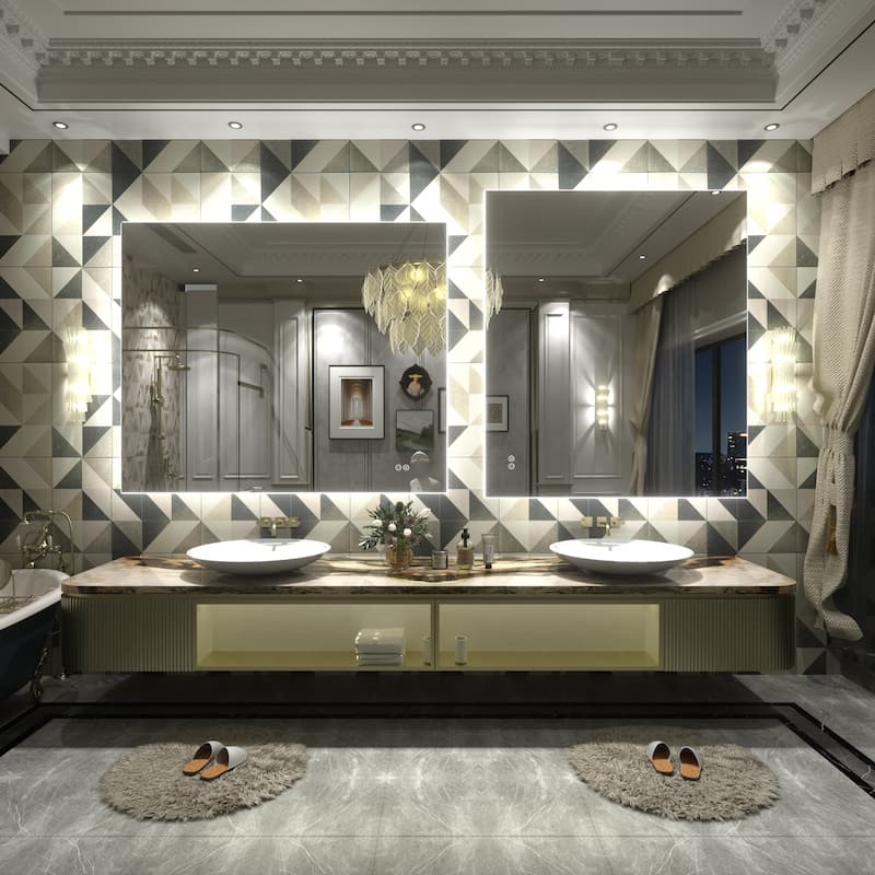 Frameless Anti-Fog 3 Colors Dimmable LED Backlit Wall Bathroom Vanity Mirror