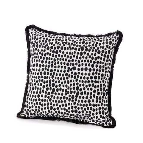 Terrasol Signature Dot Black and White Indoor/Outdoor 18" Toss Pillow with Brush Fringe