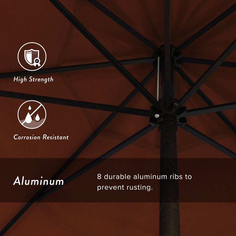 California Umbrella 9' Round Crank Lift Auto Tilt 8 Rib Aluminum Patio Umbrella, Bronze Finish, Pacifica Pacific Blue Fabric
