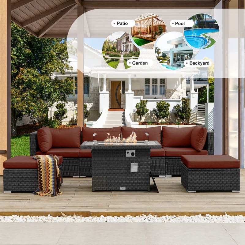FINCATI Outdoor High-back Wicker Patio Sectional Set, 500 lbs Luxury Oversized Conversation Set, Spacious Couch Set