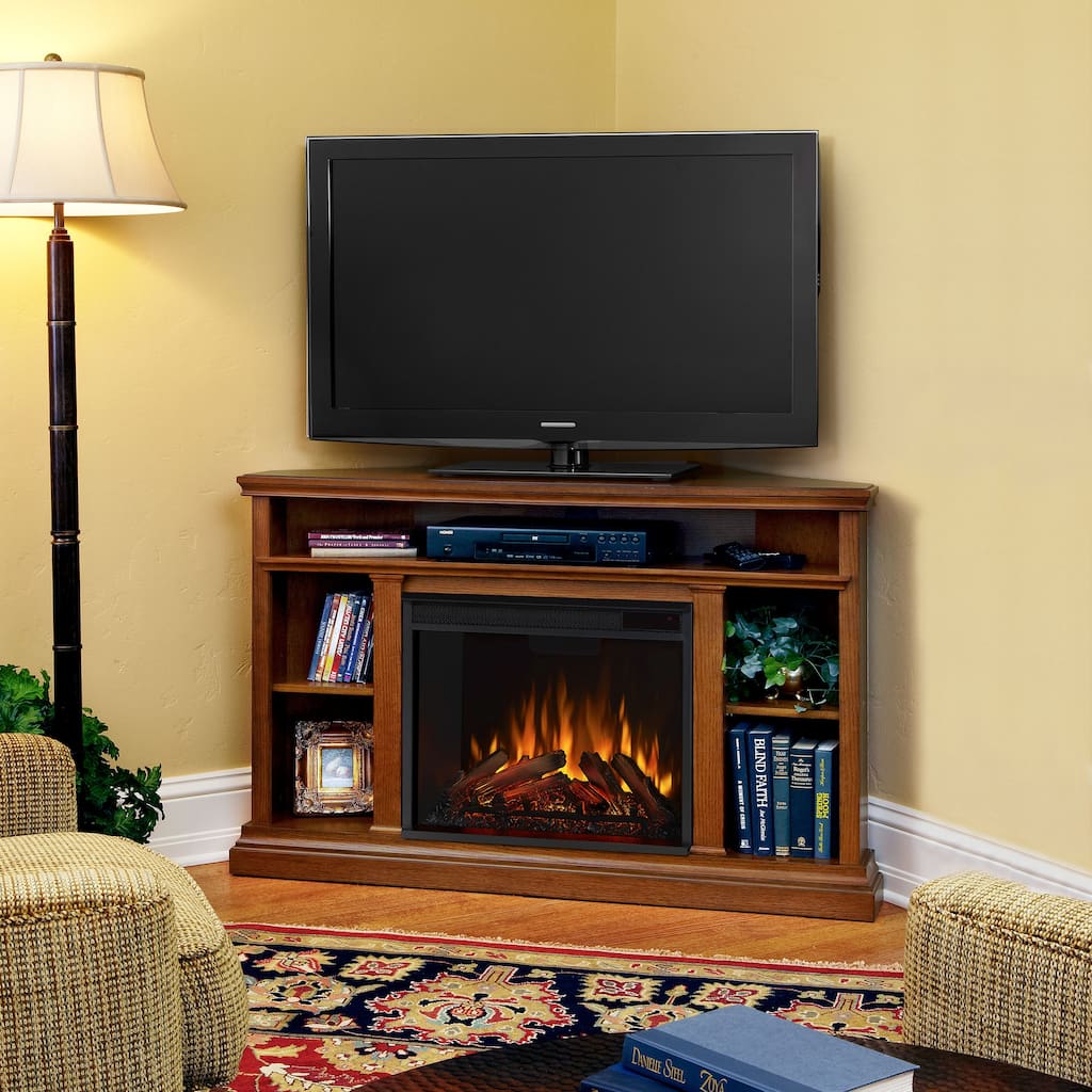 Churchill 51" Oak Corner TV Stand Electric Fireplace by Real Flame