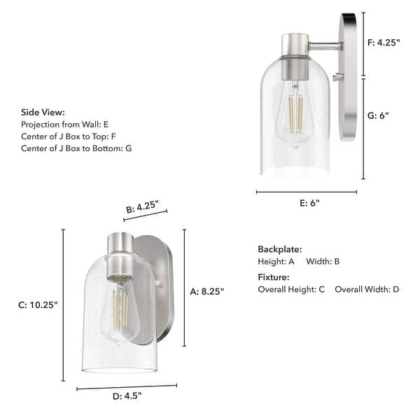 dimension image slide 1 of 3, Hunter Lochemeade 1 Light Wall Sconce, Damp Rated - Bathroom, Hallway, Bedroom - Modern Farmhouse, Contemporary, Industrial