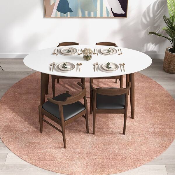 Rexus Modern Solid Wood Oval Dining Table and Chair Set Bed Bath