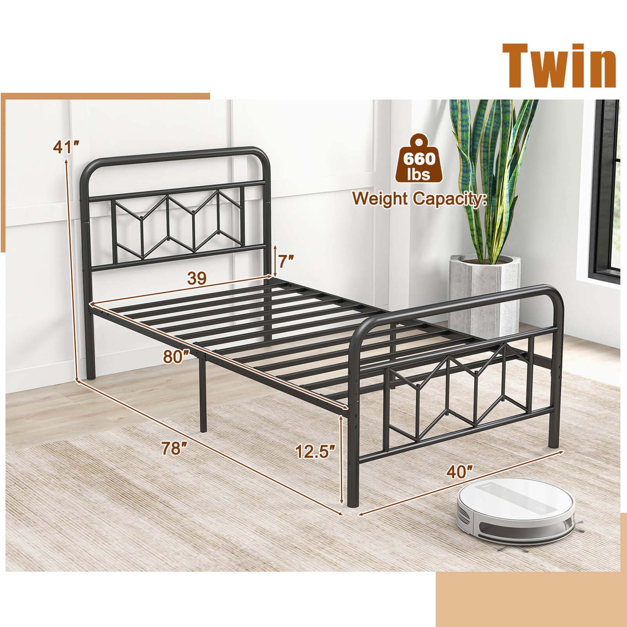 Twin/Full/Queen/King Metal Bed Frame Slats Support Mattress Foundation