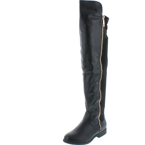 Bamboo Monterey-05 Women's Stretch Back Side Zipper Low Heel Over The Knee Boots