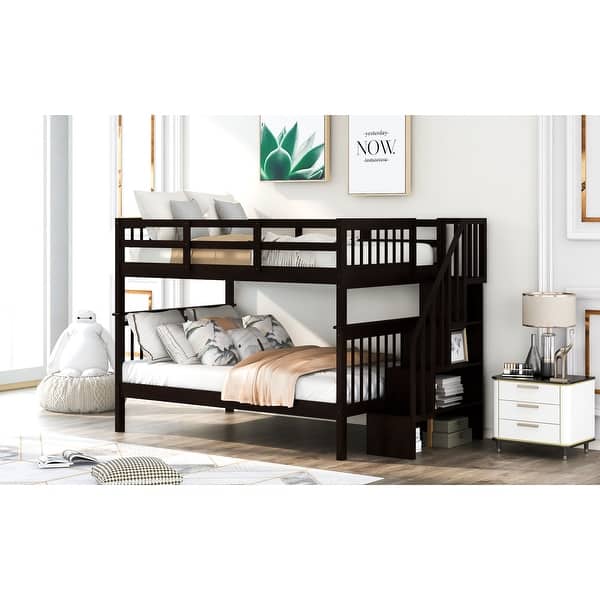 slide 2 of 11, Full-Over-Full Bunk Bed with Stairway, Storage and Guard Rail Espresso